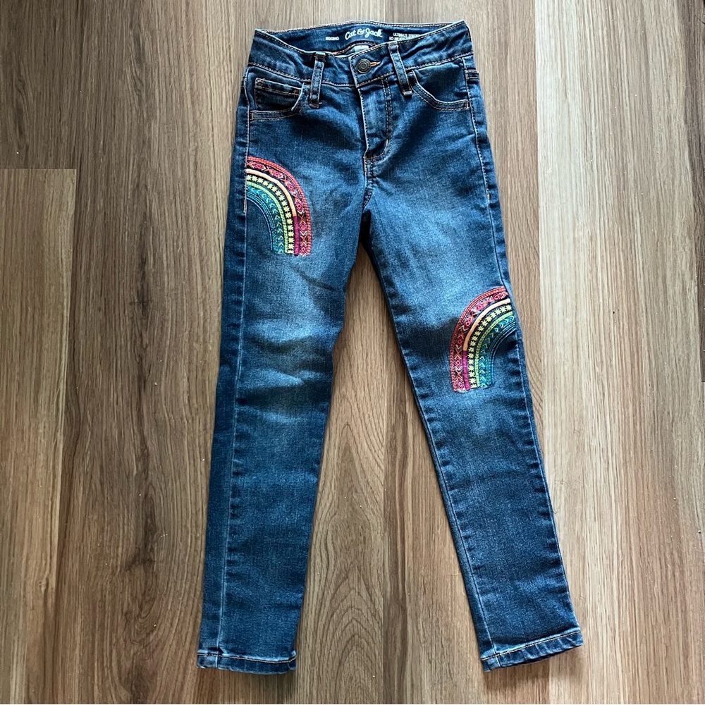 Cat & Jack Denim Jegging with Embroidered Rainbow Accents